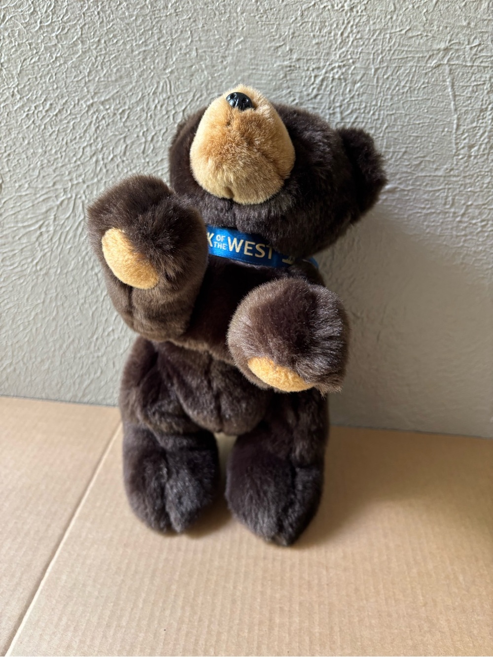 Vintage Bank the West Plush Brown Bear with Blue Ribbon Soft Cuddly